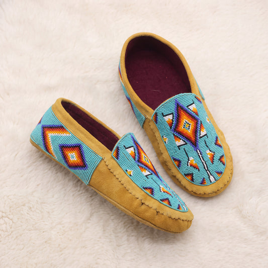Turquoise Diamond Beaded Soft Sole Moccasins