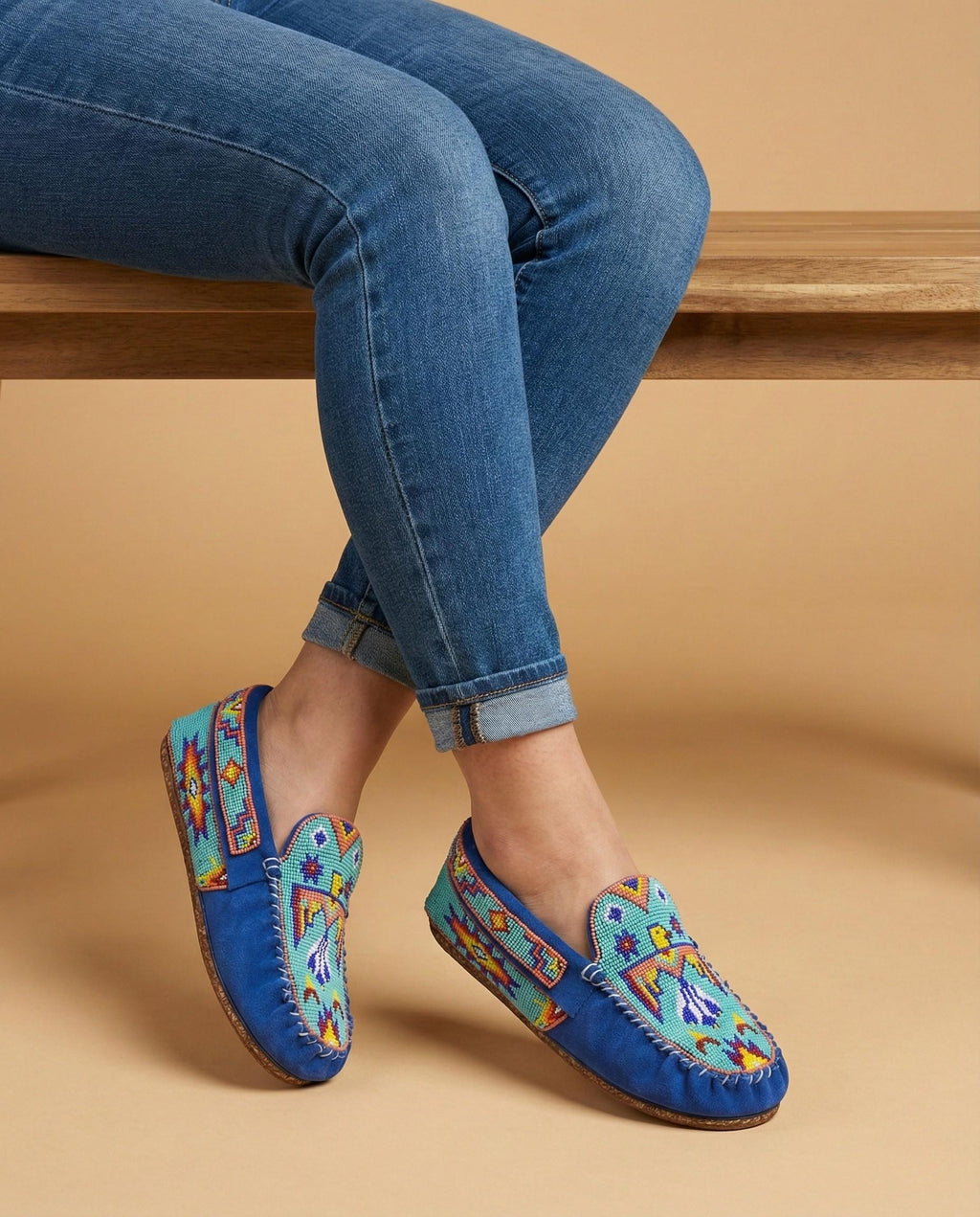 Handmade Beaded Leather Moccasins. Native American Style Shoes For Women. Suitable For Gifting