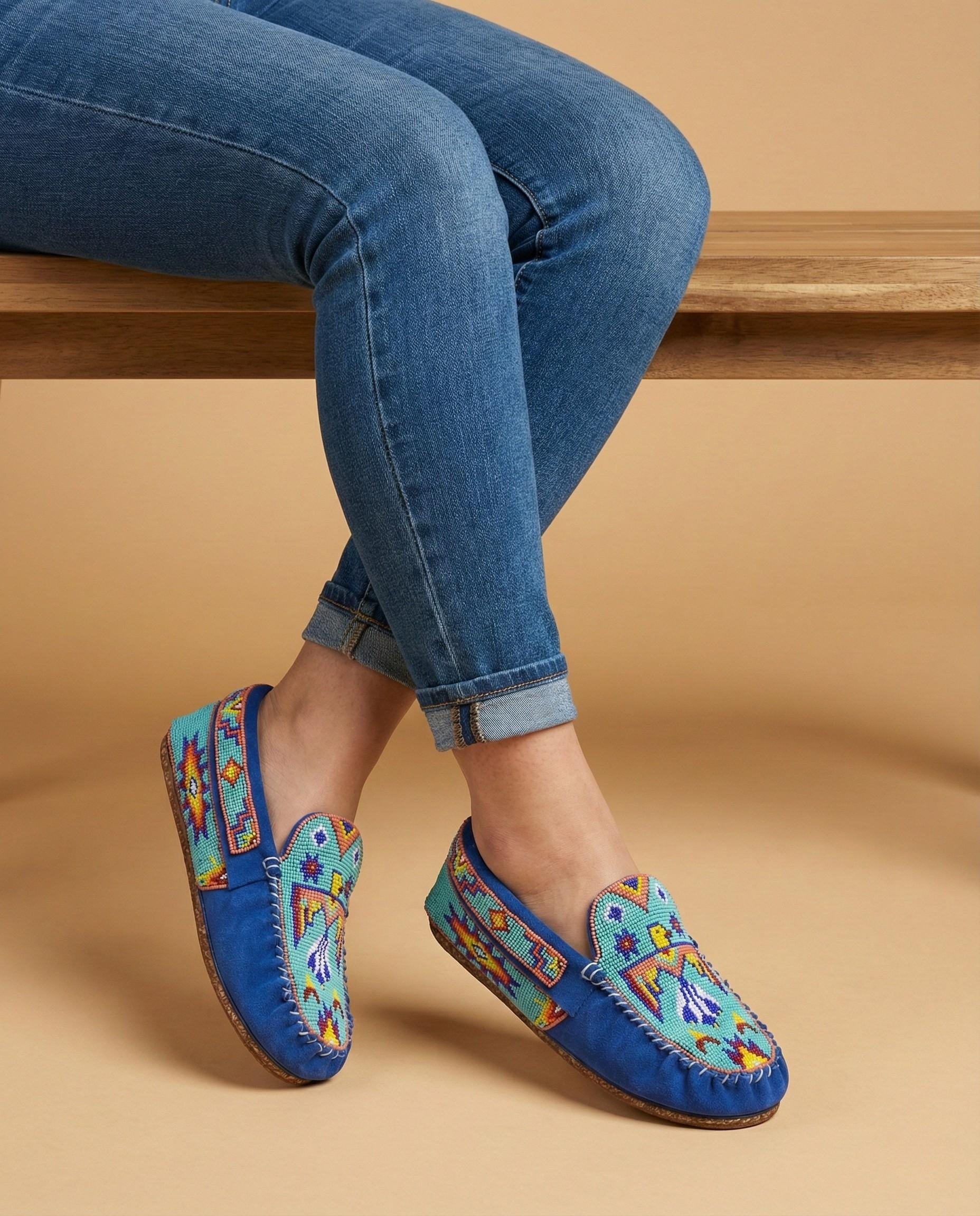 Handmade Beaded Leather Moccasins. Native American Style Shoes For Women. Suitable For Gifting