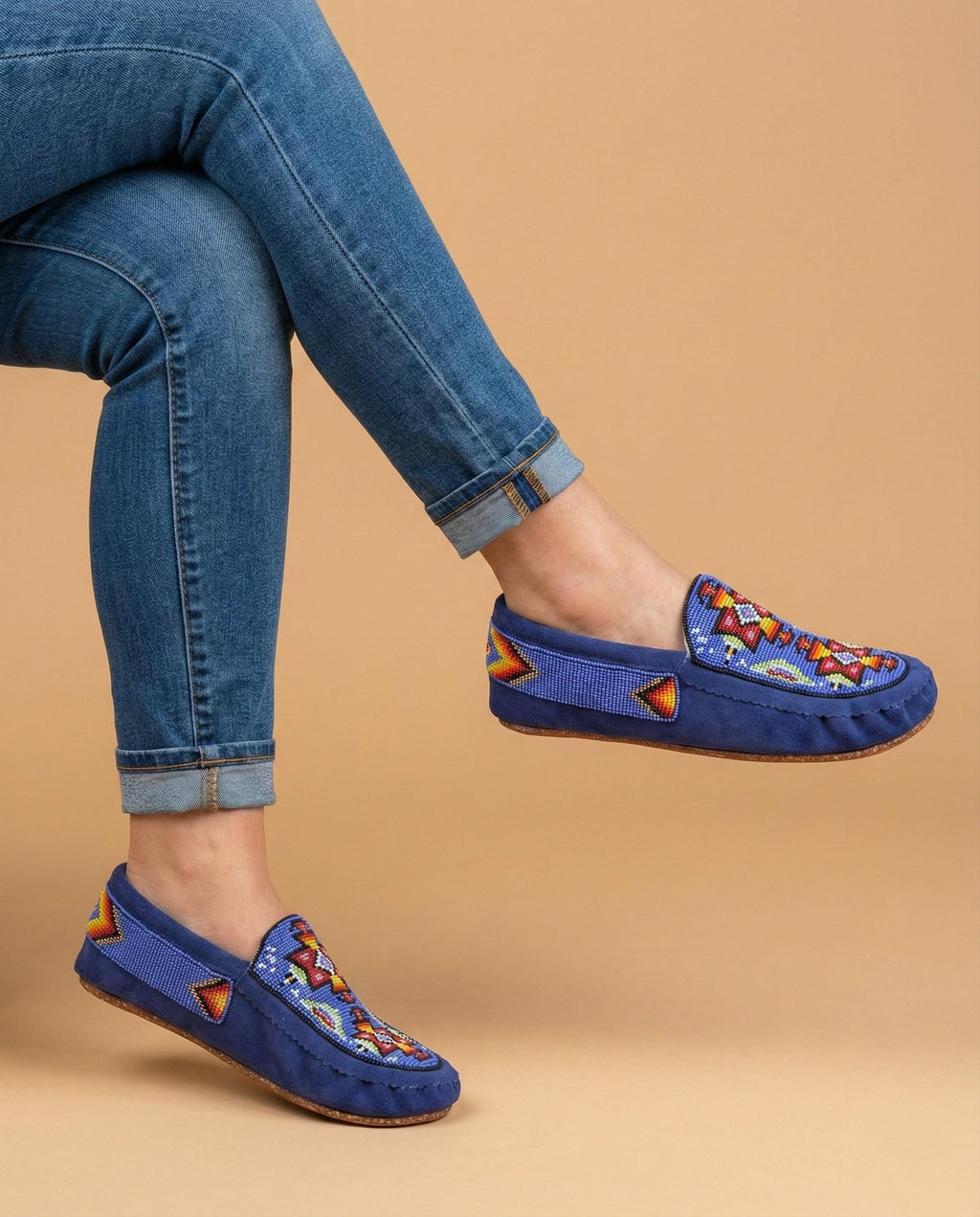 Handmade Beaded Leather Moccasins. Native American Style Shoes For Women. Suitable For Gifting
