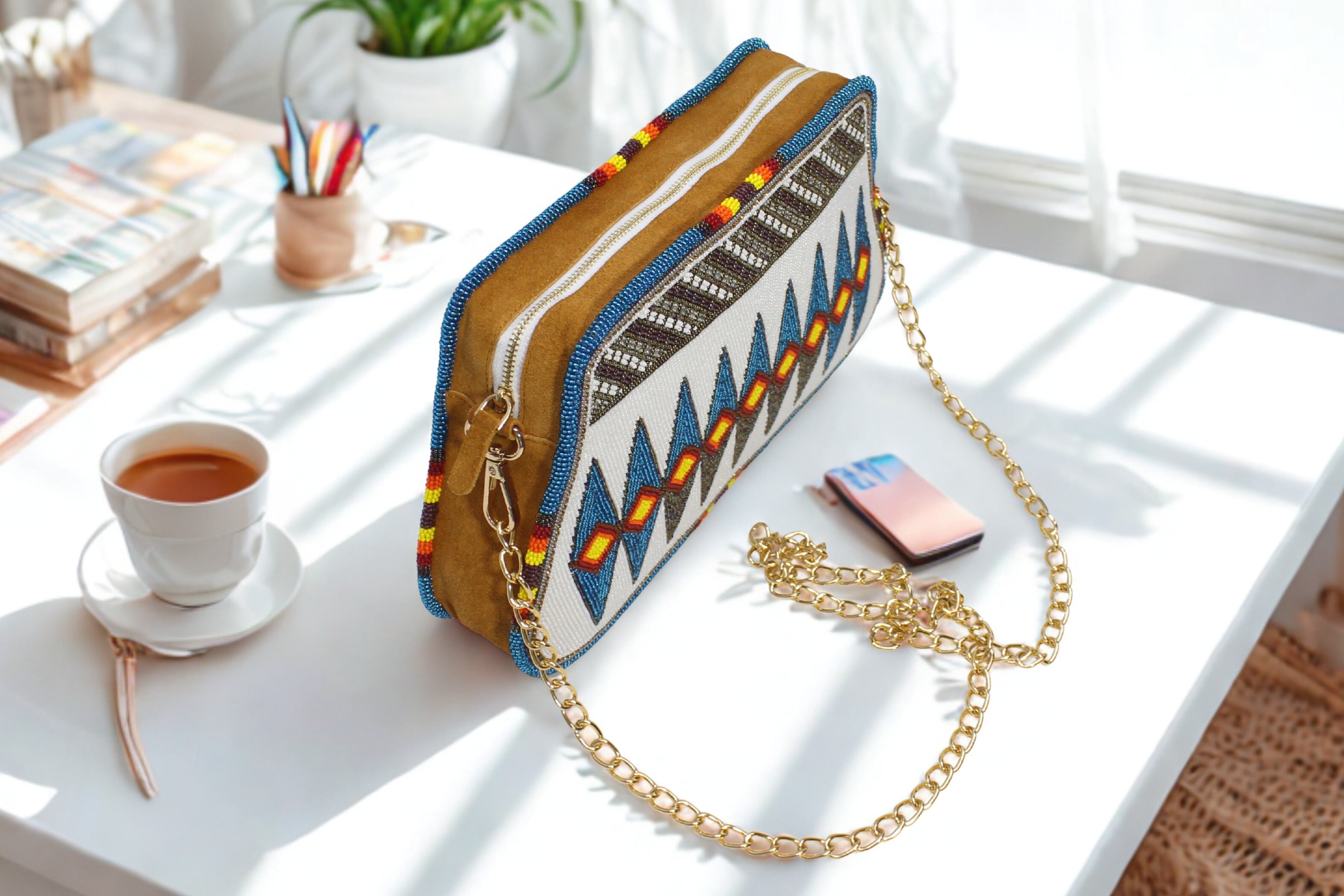 Handmade Fully Beaded Crossbody Bag