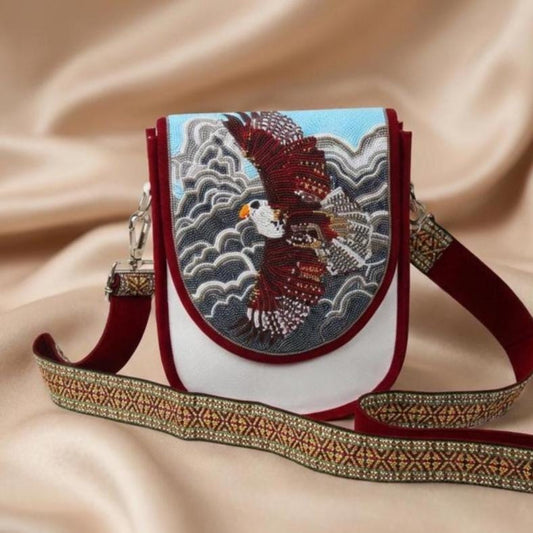 Bald Eagle Beaded Canvas Crossbody Bag