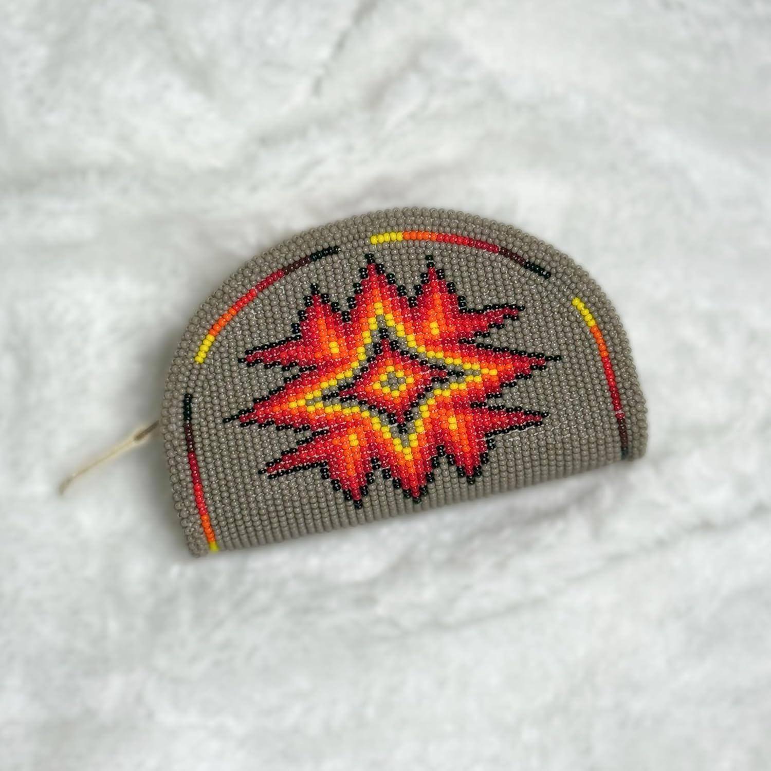Handmade Coin Purse. Grey Beaded Hand Pouch For Essentials.