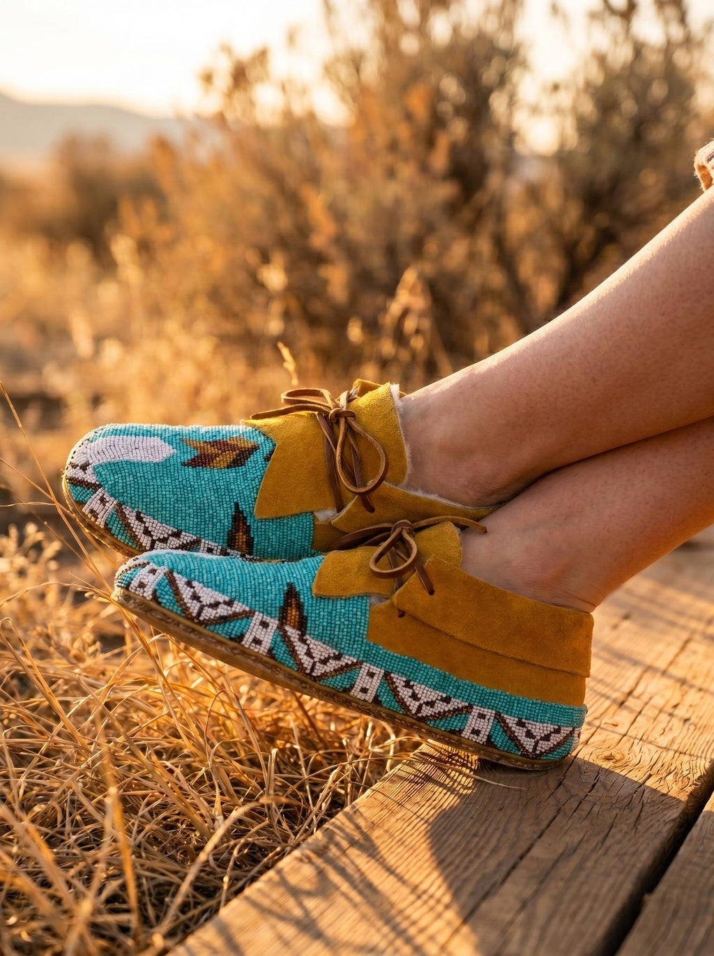 Outdoor and Dancing Beaded Leather Lace Up Moccasins, Handmade Native Style Geometric Pattern, Women's Suede Shoes