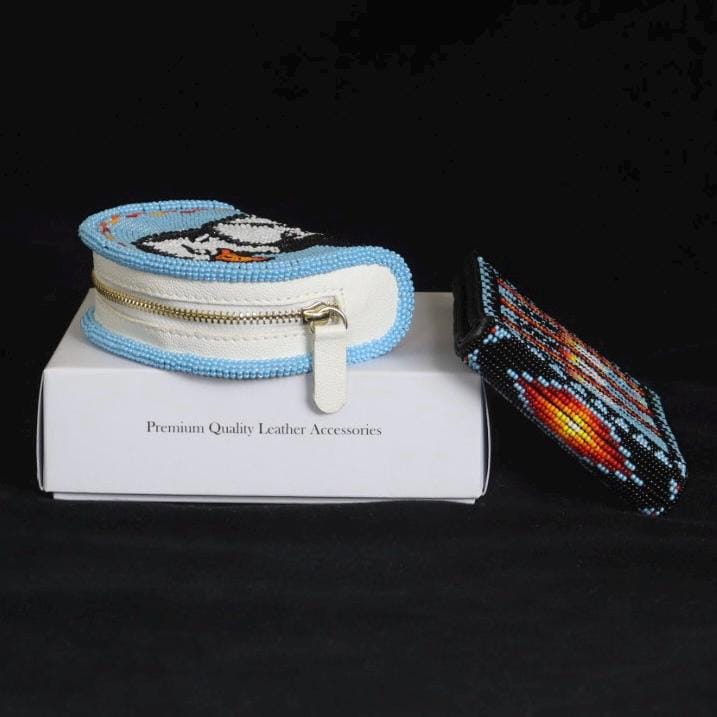 Beaded Leather & Coin Purse Set. Handmade Native American Style Purse For Men and Women