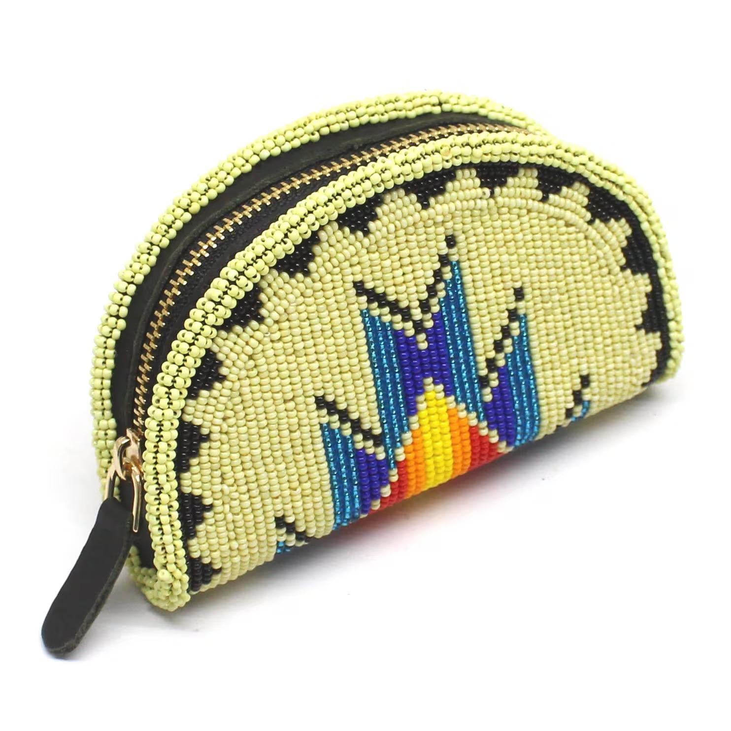 Set of 2 Handmade Beaded Coin Purse. Stylish Zipper Chain Pouch For Essentials