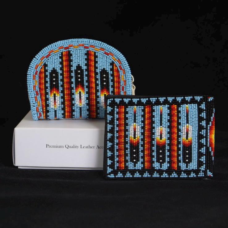 Beaded Leather & Coin Purse Set. Handmade Native American Style Purse For Men and Women
