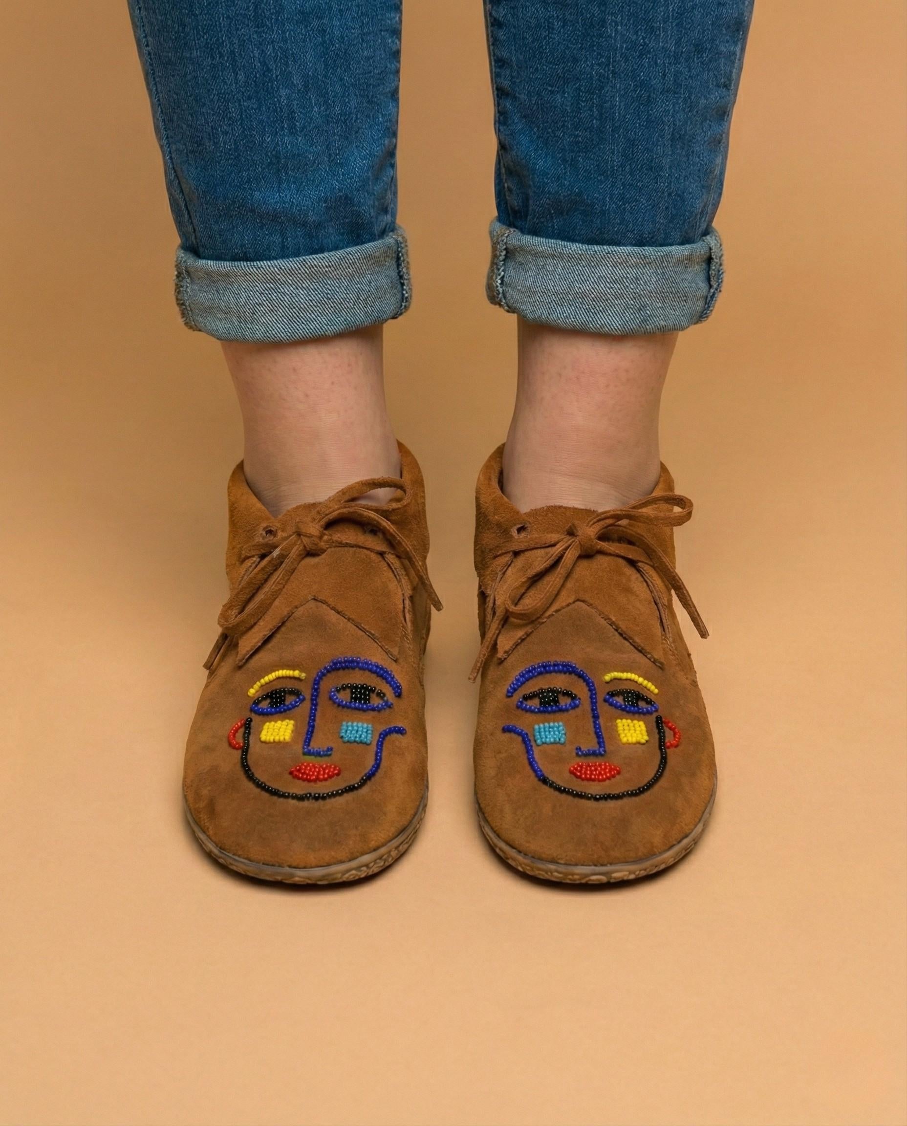 Handmade Womens Suede Moccasins. Stylish Modern Beaded Leather Shoes Suitable For Outdoor Wear.