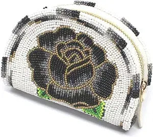 Hand-Beaded White Floral Coin Purse