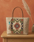 Handmade Floral Jute Tote Bag. Beaded Large Artisan Stylish Fashion Handbag For Women