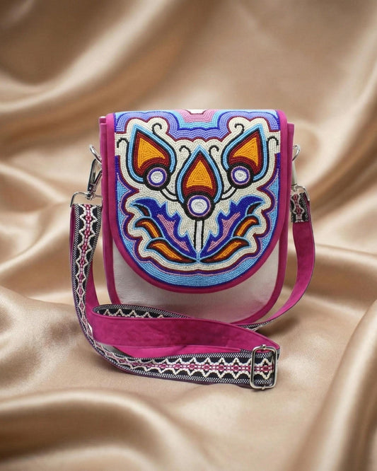 Tulip Beaded Pink Canvas Crossbody Bag