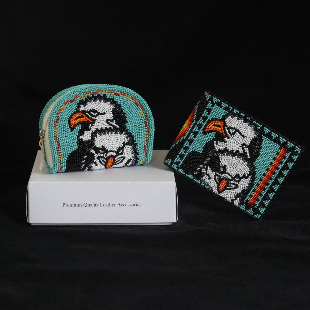 Beaded Leather & Coin Purse Set. Handmade Native American Style Purse For Men and Women