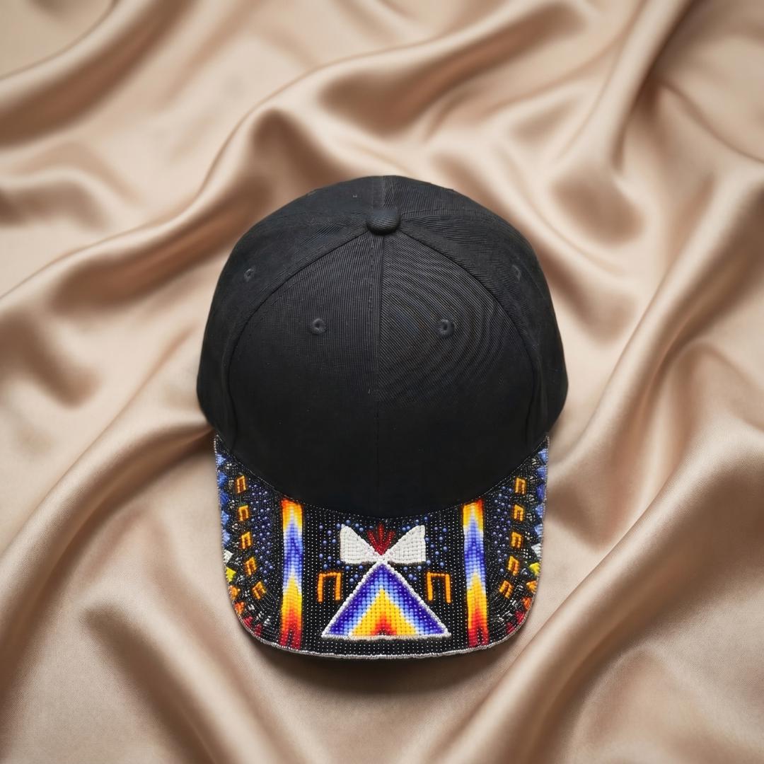 Sacred Fire Beaded Baseball Cap, Handmade Native American Style, Adjustable Unisex Cotton Hat For Men & Women