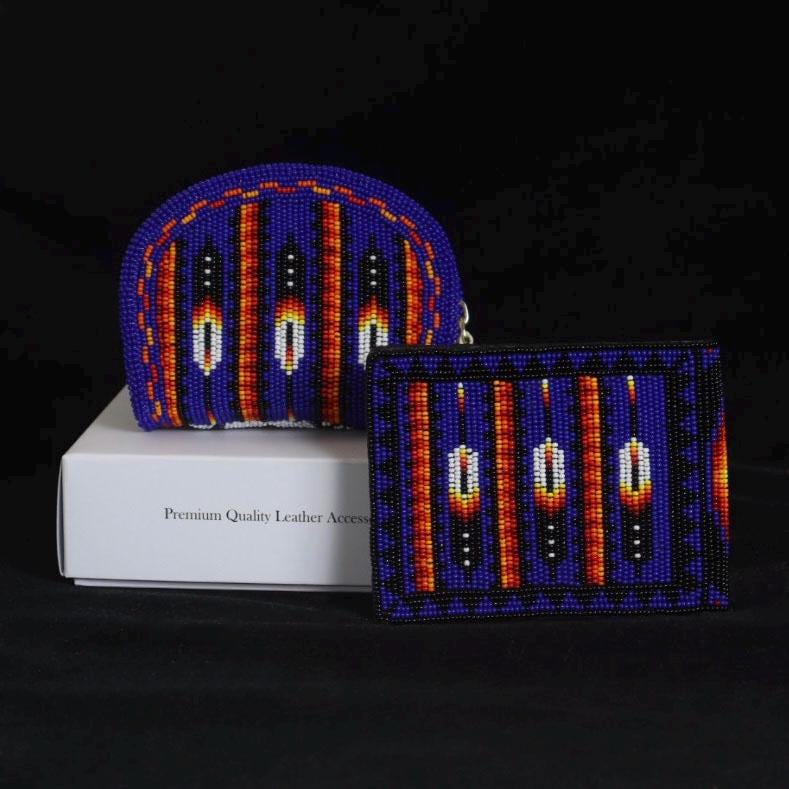 Beaded Leather & Coin Purse Set. Handmade Native American Style Purse For Men and Women