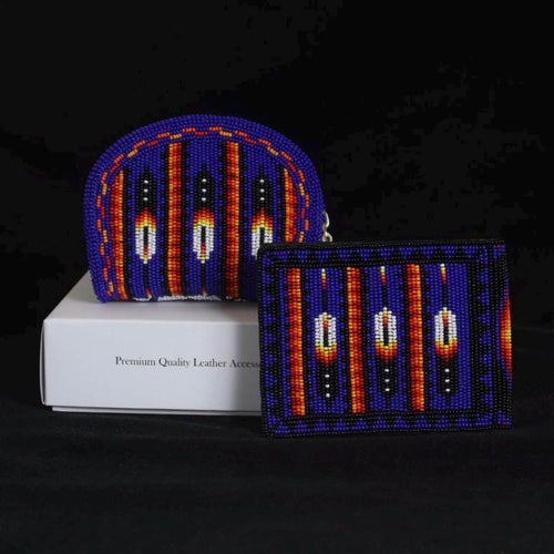 Beaded Leather & Coin Purse Set. Handmade Native American Style Purse For Men and Women