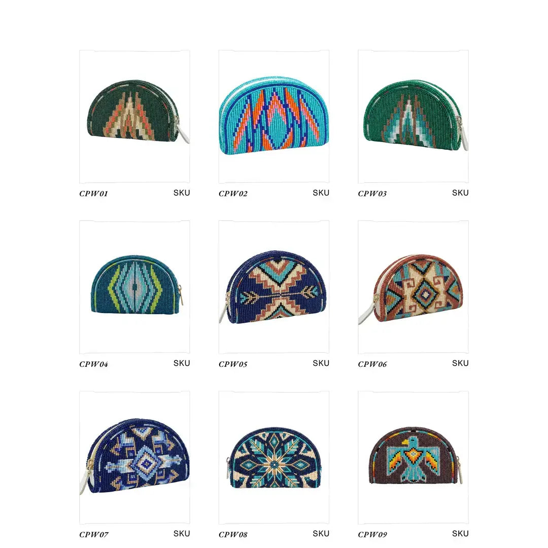 Hand-Beaded Blue Arrow Coin Purse