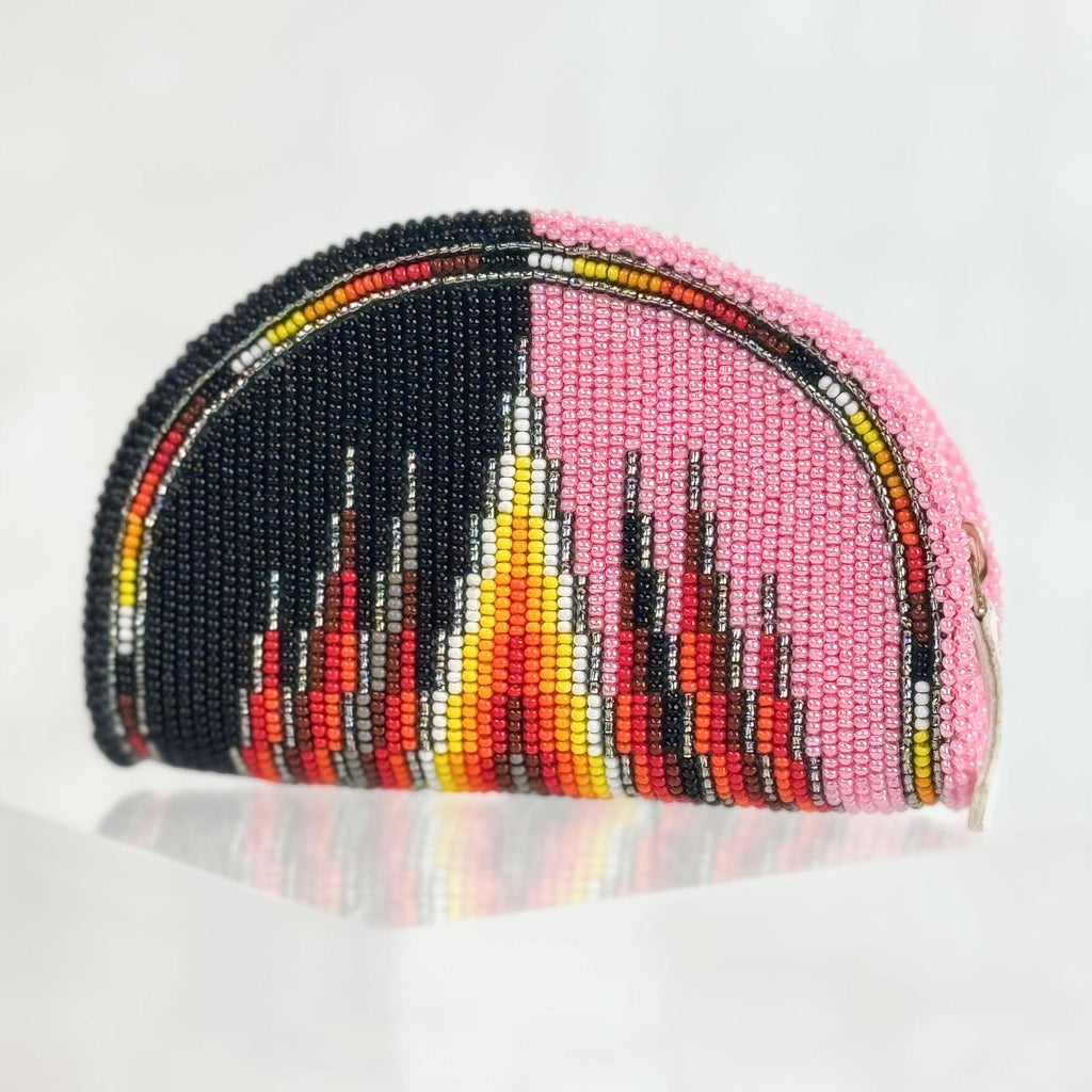 Handmade Coin Purse. Pink & Black Beaded Hand Pouch For Essentials.