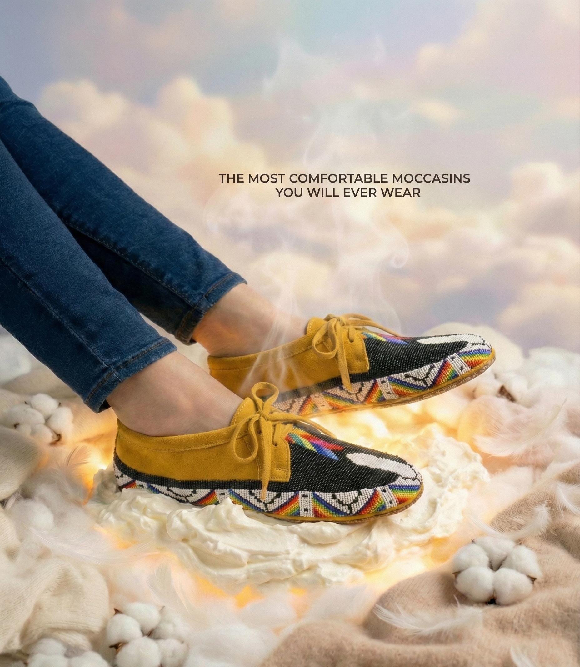 Outdoors and Dancing Beaded Suede Moccasins. Handmade Artisan Inspired Premium Black Lace up Leather Footwear For Women.