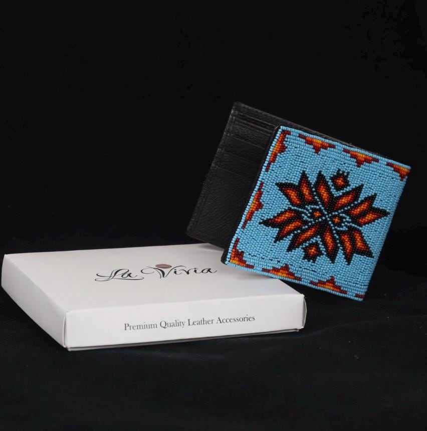 Handmade Leather Beaded Wallet. Native American Style Purse For Men