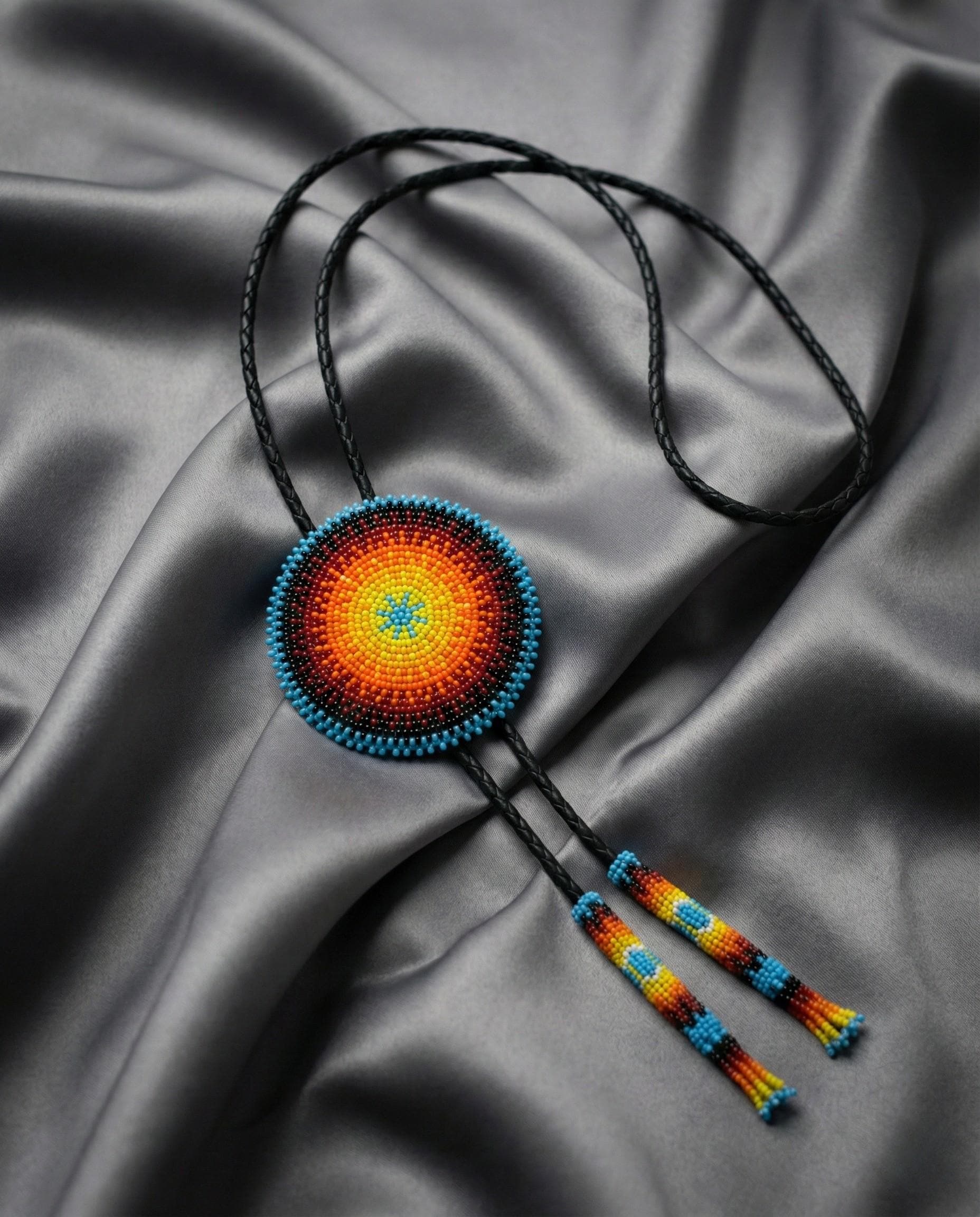 Handmade Beaded Bolo Tie. Stylish Seed Beads Accessory For Men