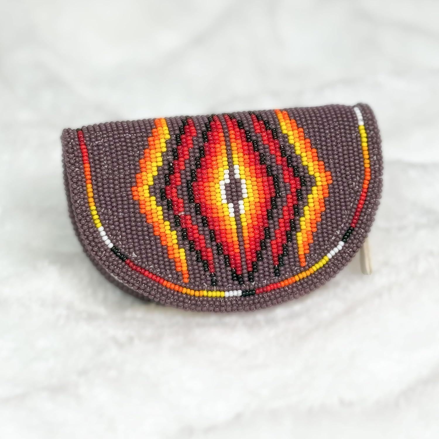 Handmade Coin Purse. Geometrical Beaded Hand Pouch For Essentials.