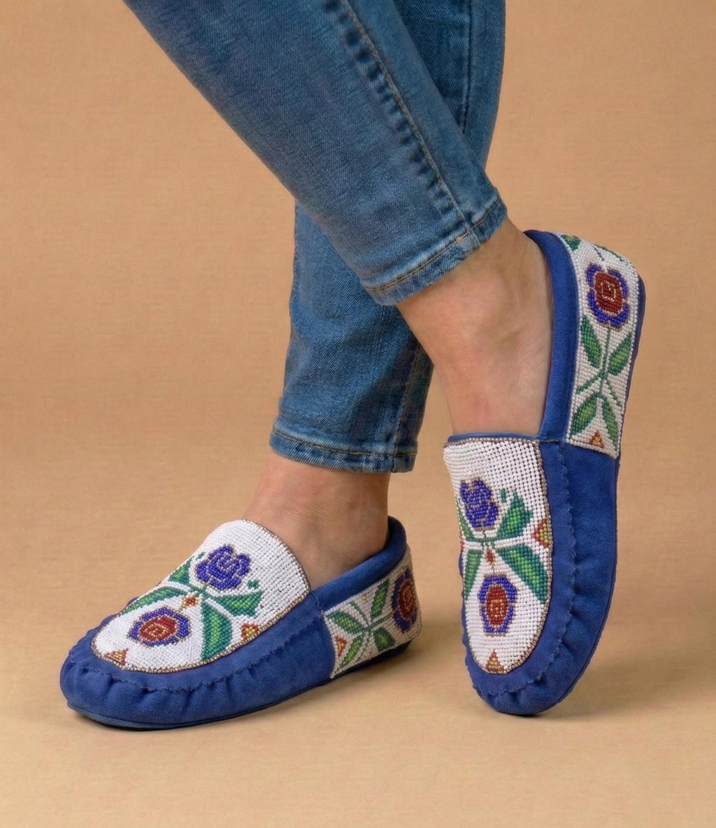 Handmade Leather Moccasins. Stylish Beaded Sueded Loafer Shoes with Soft Sole For Women.