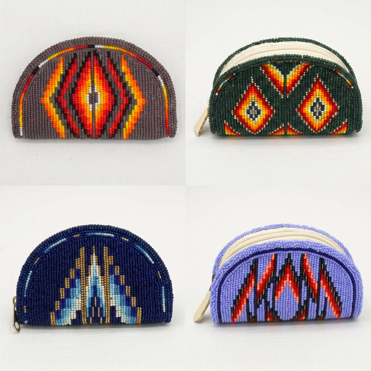 Hand-Beaded Coin Purse, Jewel & Cool Tones