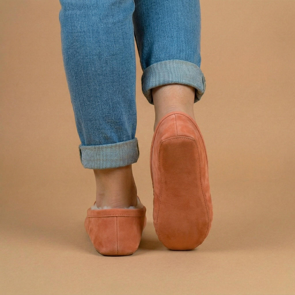 Peach Beaded Flower Moccasins. Handmade Unique Soft Sole Slip on Shoes For Women