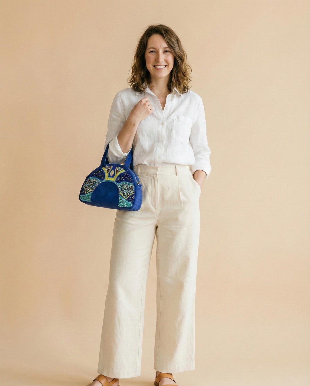Handmade Sling & Shoulder Bag. Beaded Leather Purse For Women with Removable Strap. Gift For Her