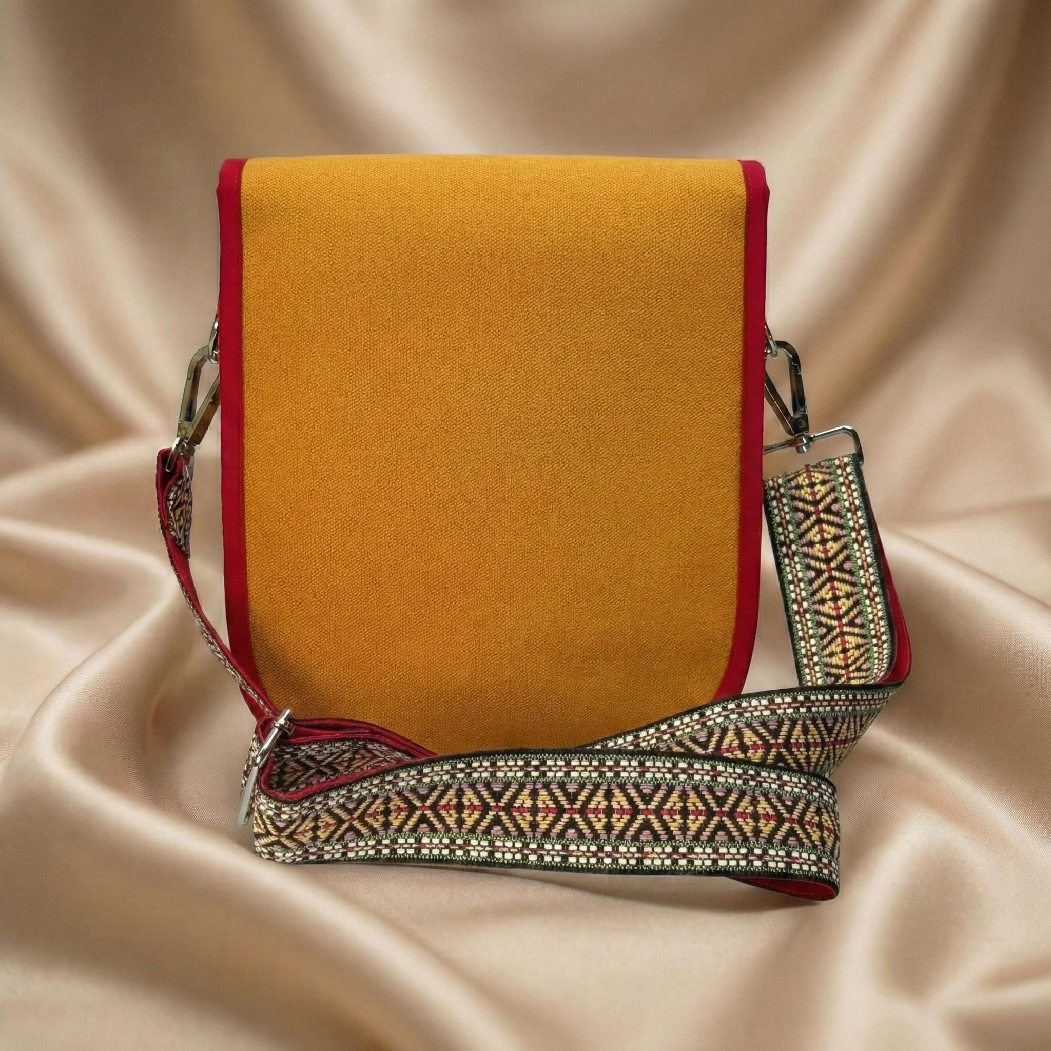 Beaded Crossbody Bag, Boho Handmade Unisex Canvas Sling Purse with Adjustable Strap