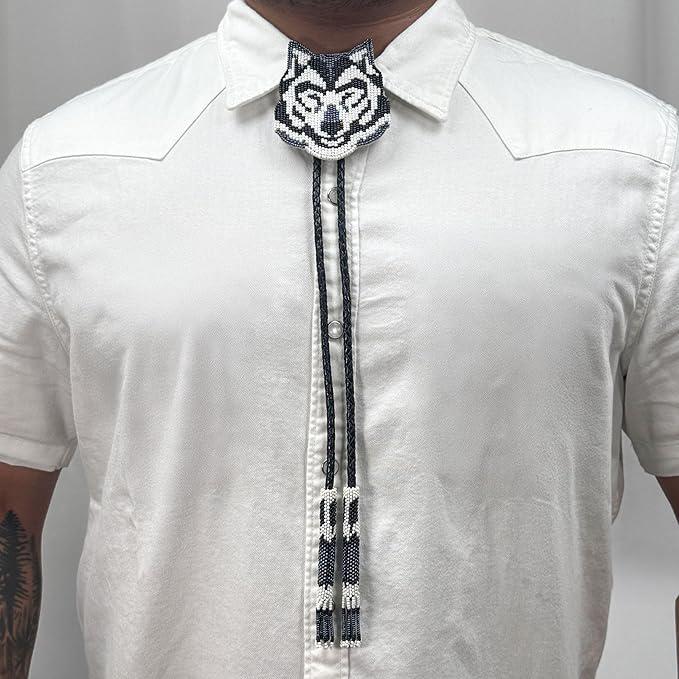 Handmade Beaded Bolo Tie. Stylish Seed Beads Accessory For Men