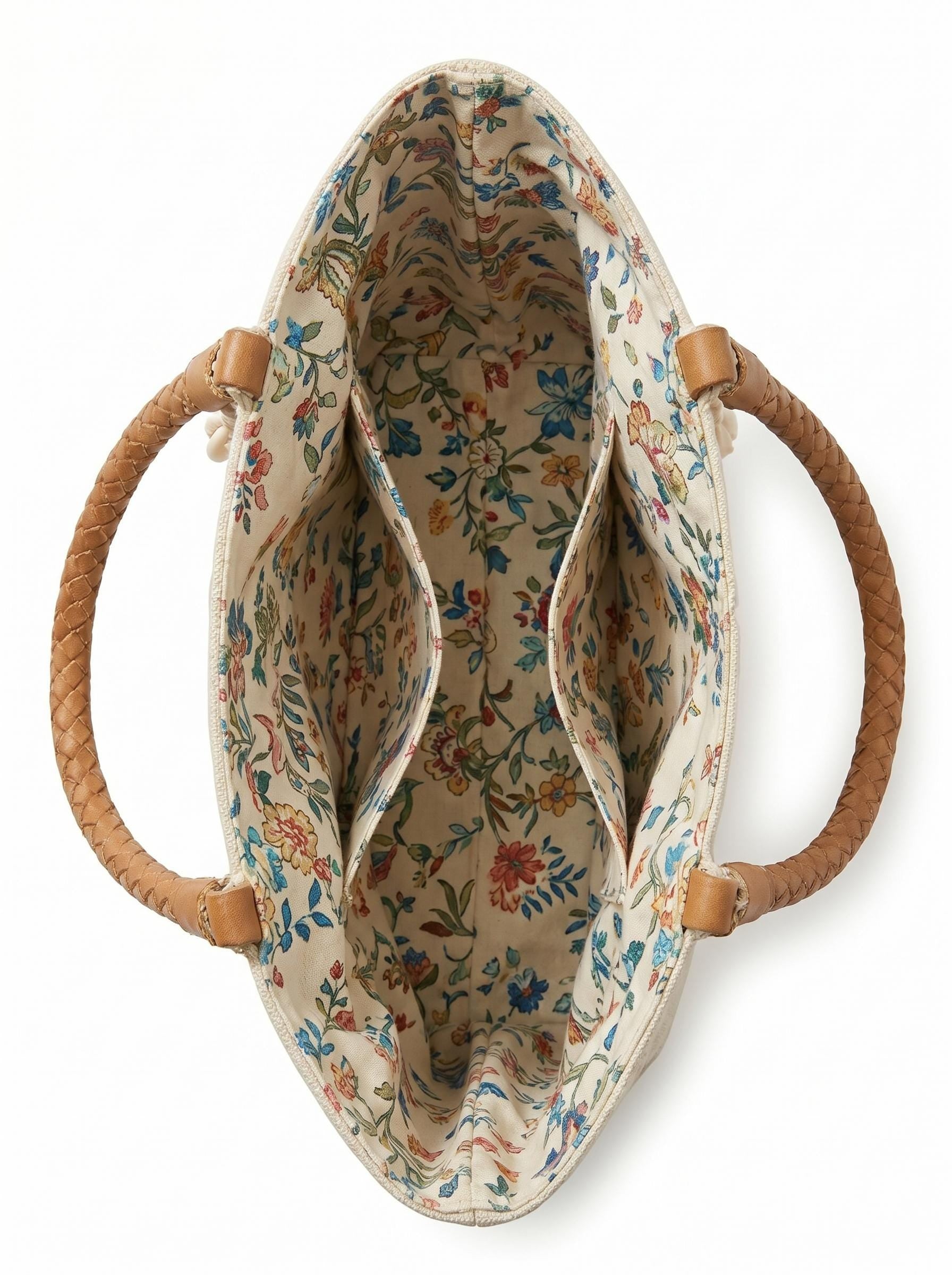 Handmade Floral Canvas Tote Bag. Beaded Large Artisan Handbag For Women