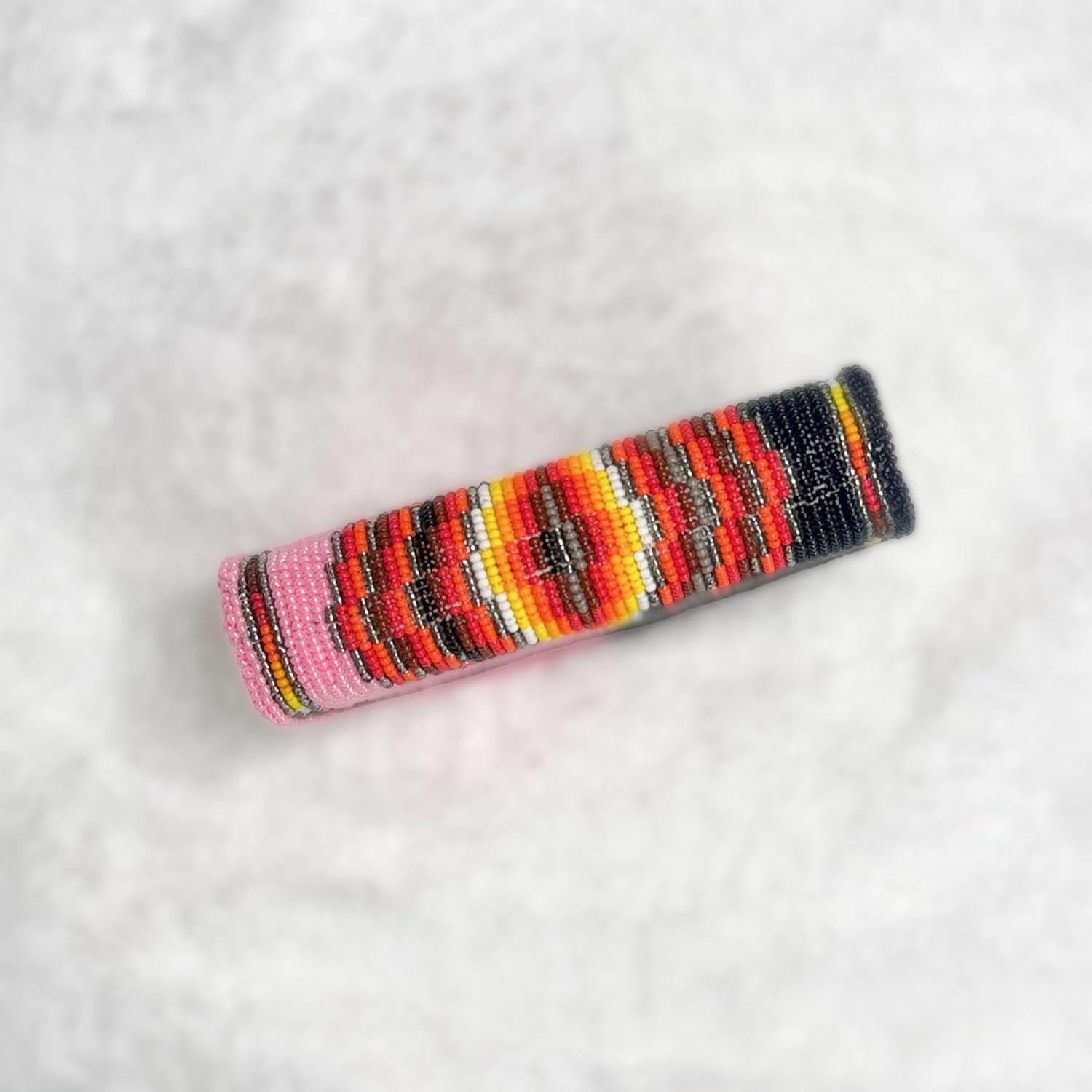 Handmade Coin Purse. Pink & Black Beaded Hand Pouch For Essentials.