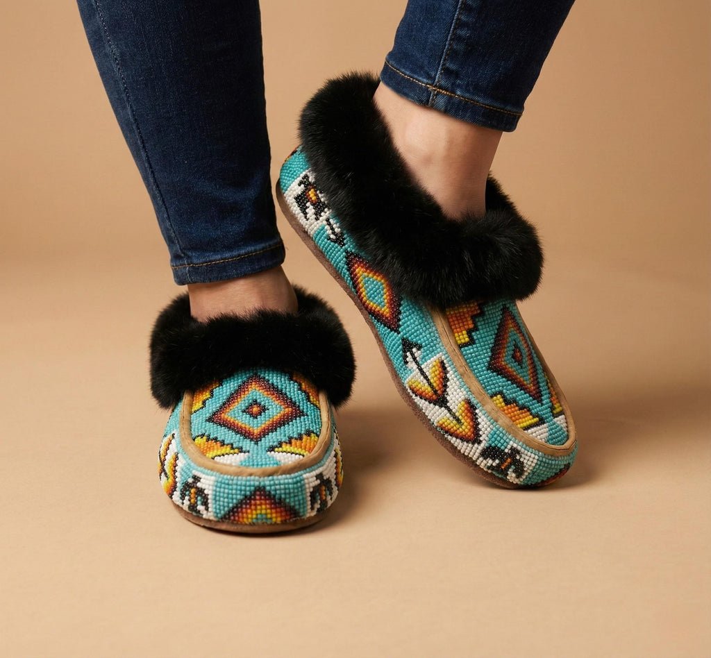 Handmade Full Beaded Leather Moccasins. Native American Style Shoes For Women. Suitable For Gifting