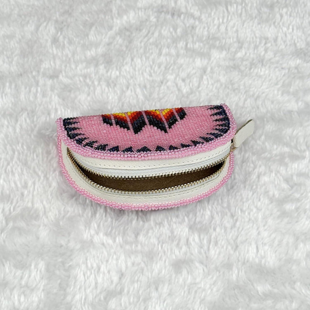 Handmade Coin Purse. Pink Beaded Hand Pouch For Essentials.