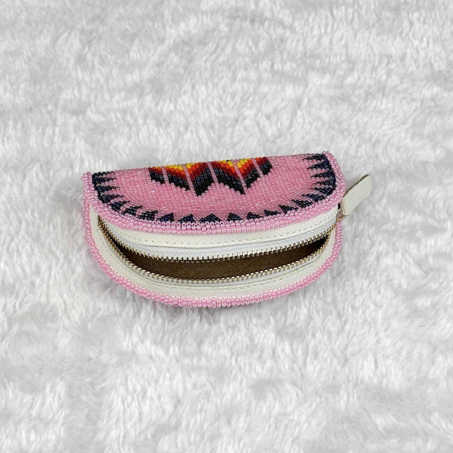 Handmade Coin Purse. Pink Beaded Hand Pouch For Essentials.