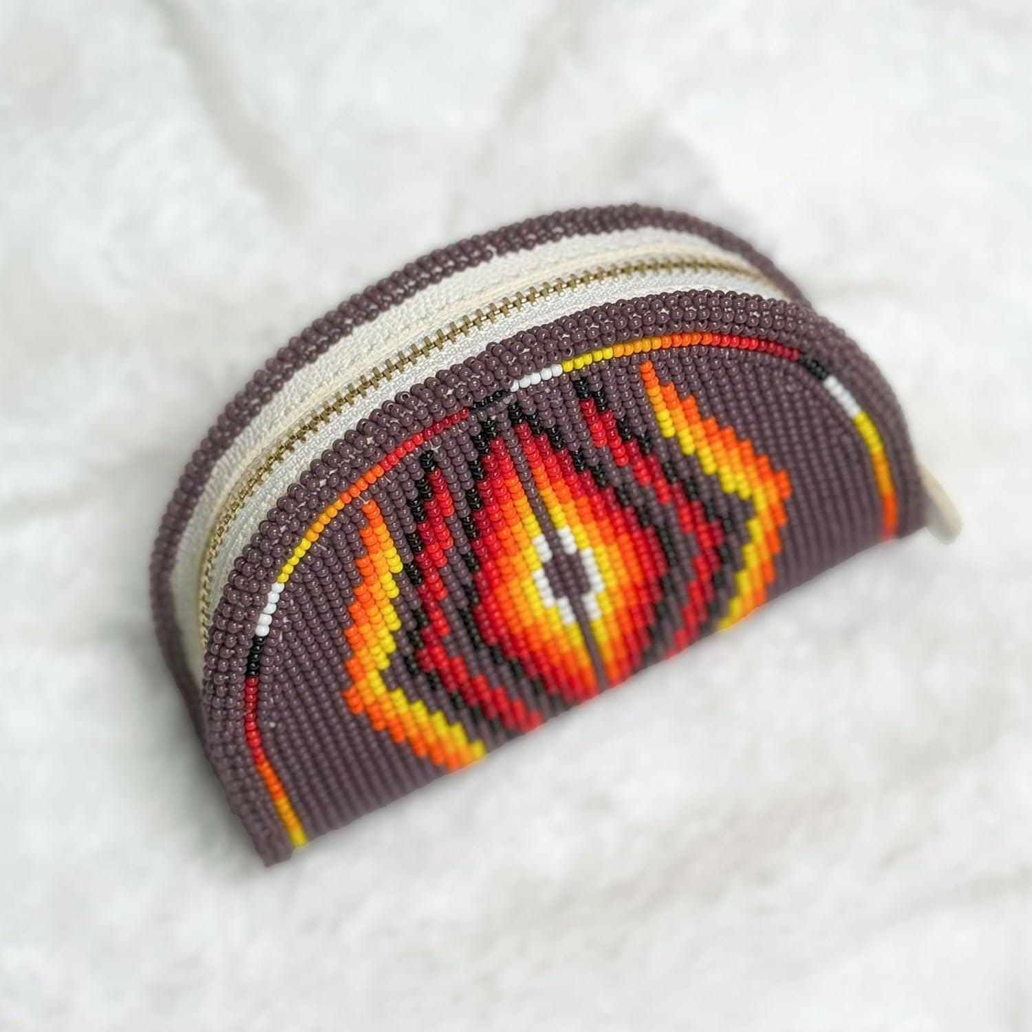 Handmade Coin Purse. Geometrical Beaded Hand Pouch For Essentials.