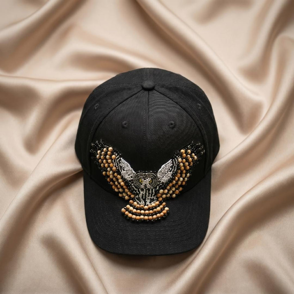 Snowy Owl Spirit Beaded Baseball Cap - Handmade Native American Style Adjustable Unisex Cotton Hat For Men & Women