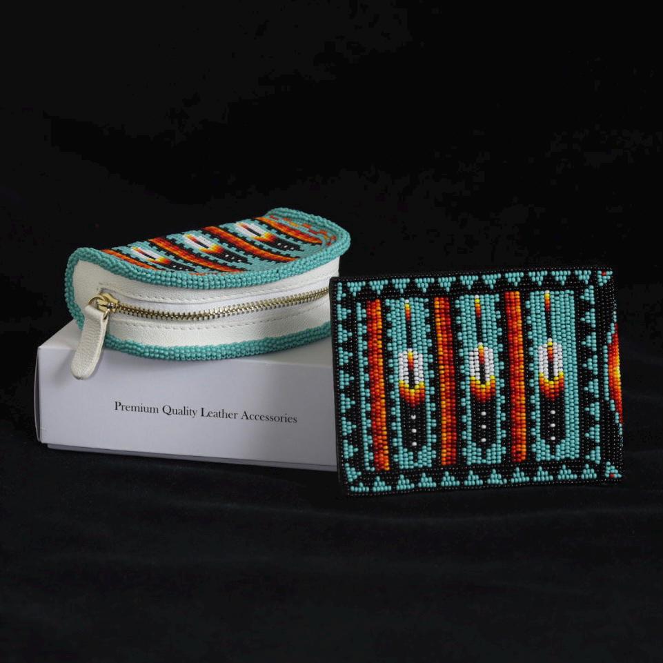 Beaded Leather & Coin Purse Set. Handmade Native American Style Purse For Men and Women
