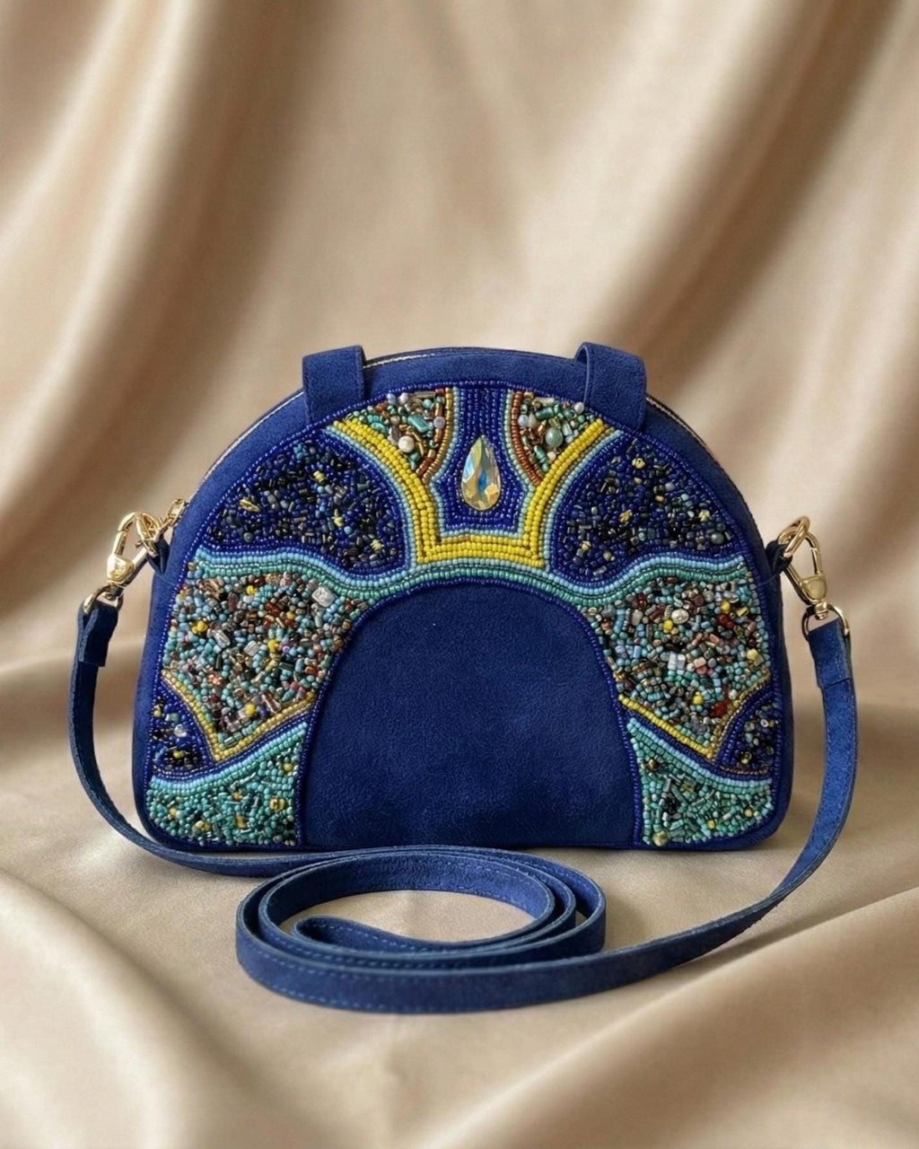 Handmade Sling & Shoulder Bag. Beaded Leather Purse For Women with Removable Strap. Gift For Her