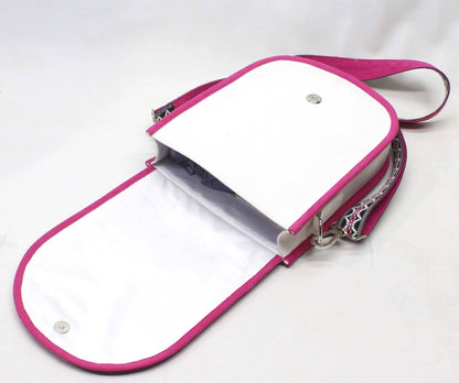 Ornate Tulip Hand Beaded Canvas Crossbody Bag – White & Pink