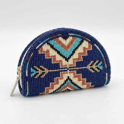 Hand-Beaded Blue Arrow Coin Purse