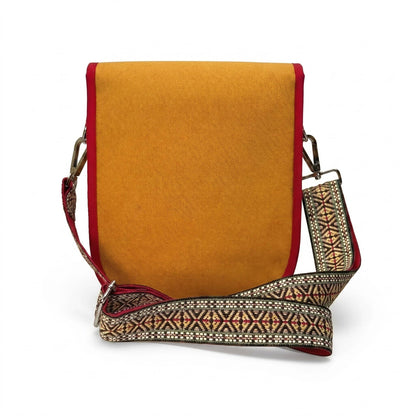 Woman & Daisy Hand Beaded Canvas Crossbody Bag – Mustard