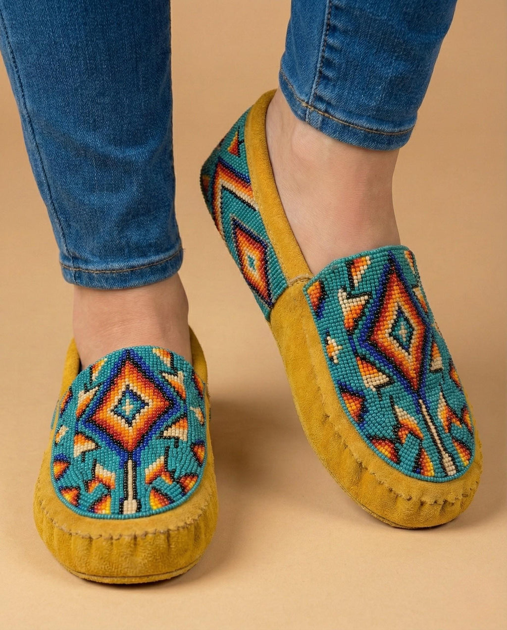 Handmade Beaded Leather Moccasins with Soft Sole. Stylish Shoes For Women.