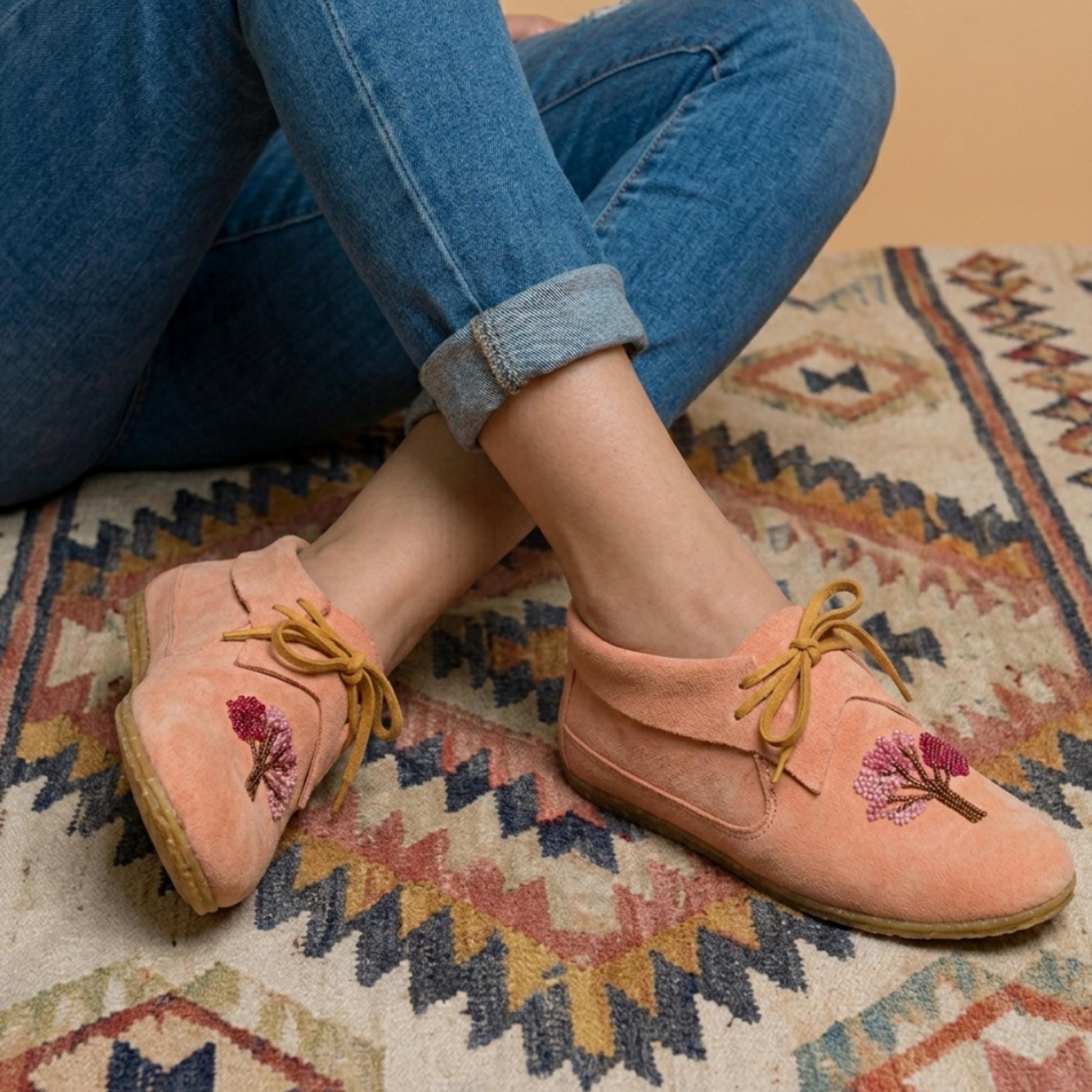 Peach Tree Handmade Moccasins. Unique Lace-up Suede Shoes For Women. Suitable For Outdoor Wear. Gift For Her