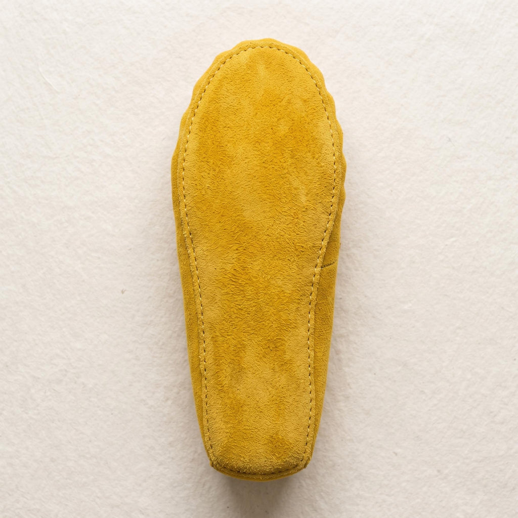 Purple Flower Beaded Handmade Yellow Suede Moccasins - Stylish Modern Beaded Leather Loafers.