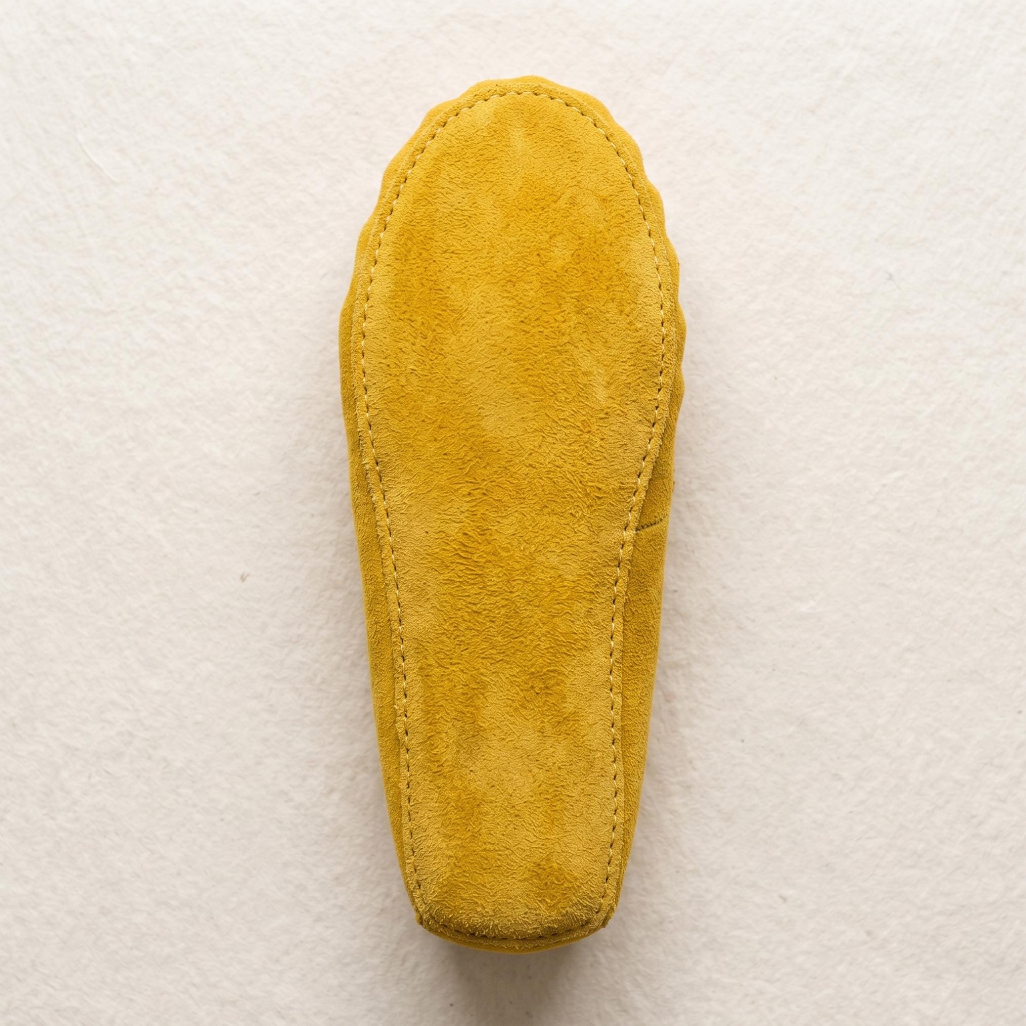 Purple Flower Beaded Handmade Yellow Suede Moccasins - Stylish Modern Beaded Leather Loafers.