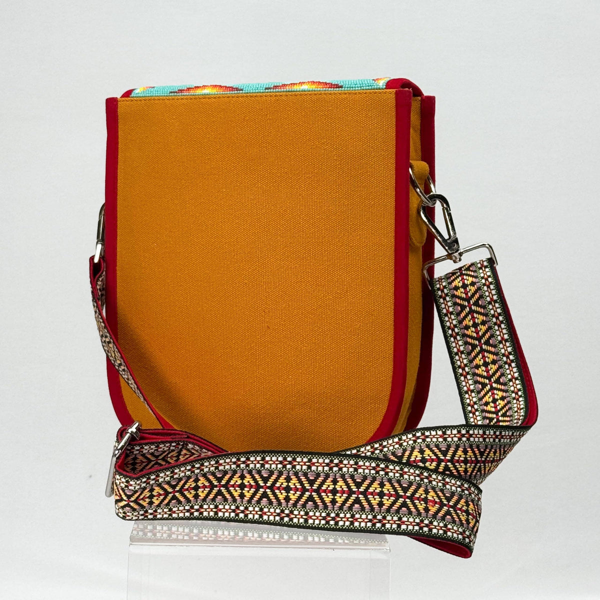 Turquoise Running Horses Hand Beaded Canvas Crossbody Bag