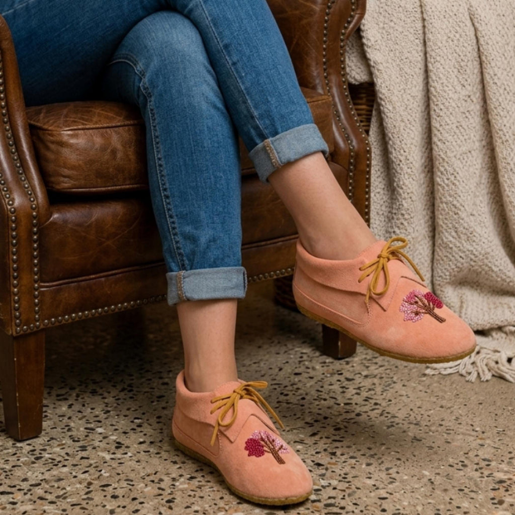 Peach Tree Handmade Moccasins. Unique Lace-up Suede Shoes For Women. Suitable For Outdoor Wear. Gift For Her