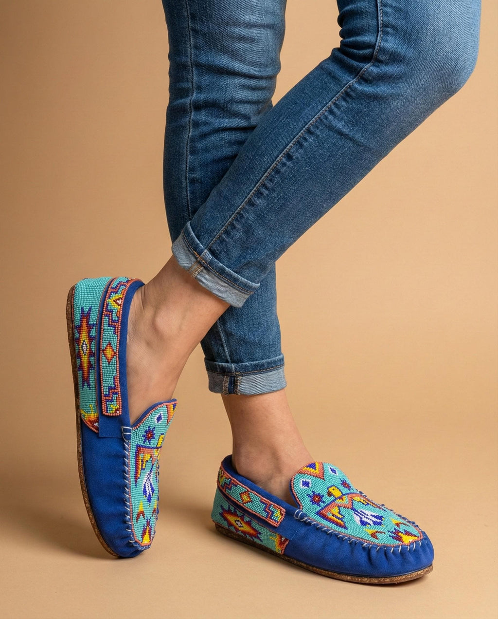 Handmade Beaded Leather Moccasins. Native American Style Shoes For Women. Suitable For Gifting